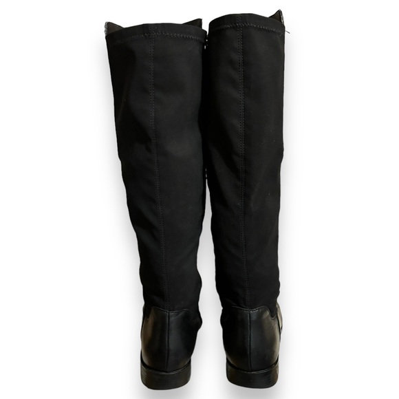 TAHARI Black Leather & Stretch Panel Brady Knee Boots Side Button Detail - Picture 3 of 11